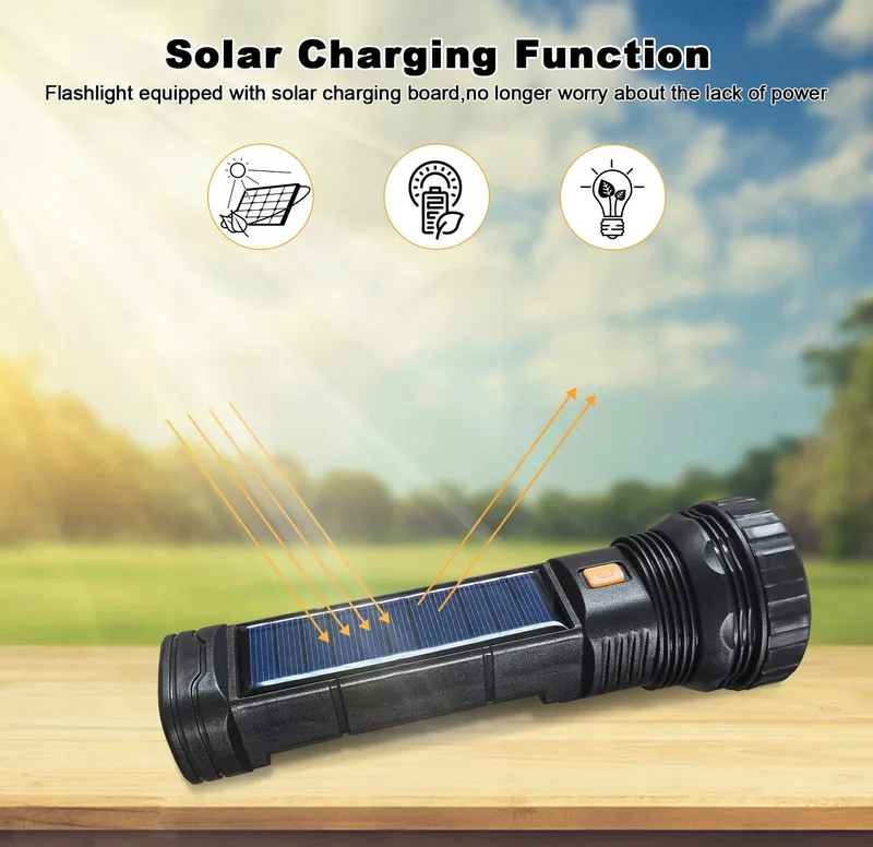 SOLAR LED Zaklamp USB Oplaadbaar Waterdicht 3 Standen Buiten — foto 2