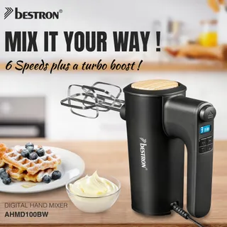 BESTRON Handmixer 6 Snelheden Turbo LCD Zwart Hout — miniatuur 2