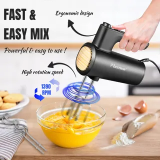 BESTRON Handmixer 6 Snelheden Turbo LCD Zwart Hout — miniatuur 3