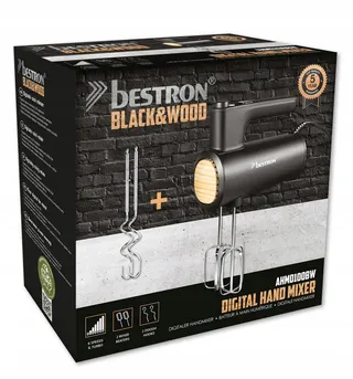 BESTRON Handmixer 6 Snelheden Turbo LCD Zwart Hout — miniatuur 7