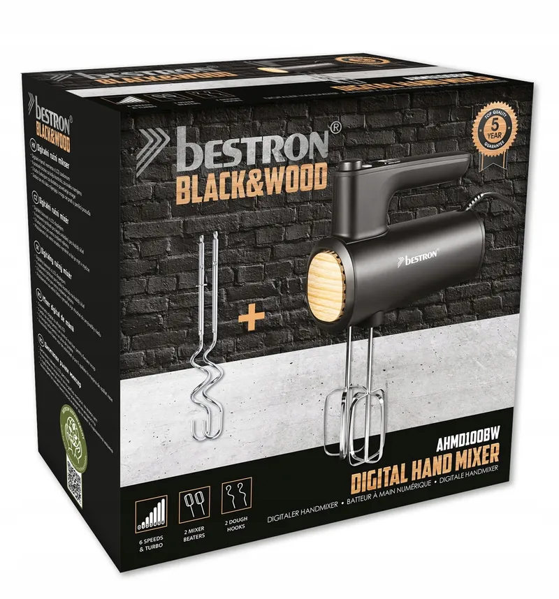 BESTRON Handmixer 6 Snelheden Turbo LCD Zwart Hout — foto 7