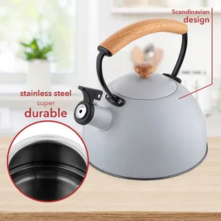 FLORINA Waterketel 2,3L Grijs Houten Handvat Inductie Gas Elektrisch — miniatuur 3