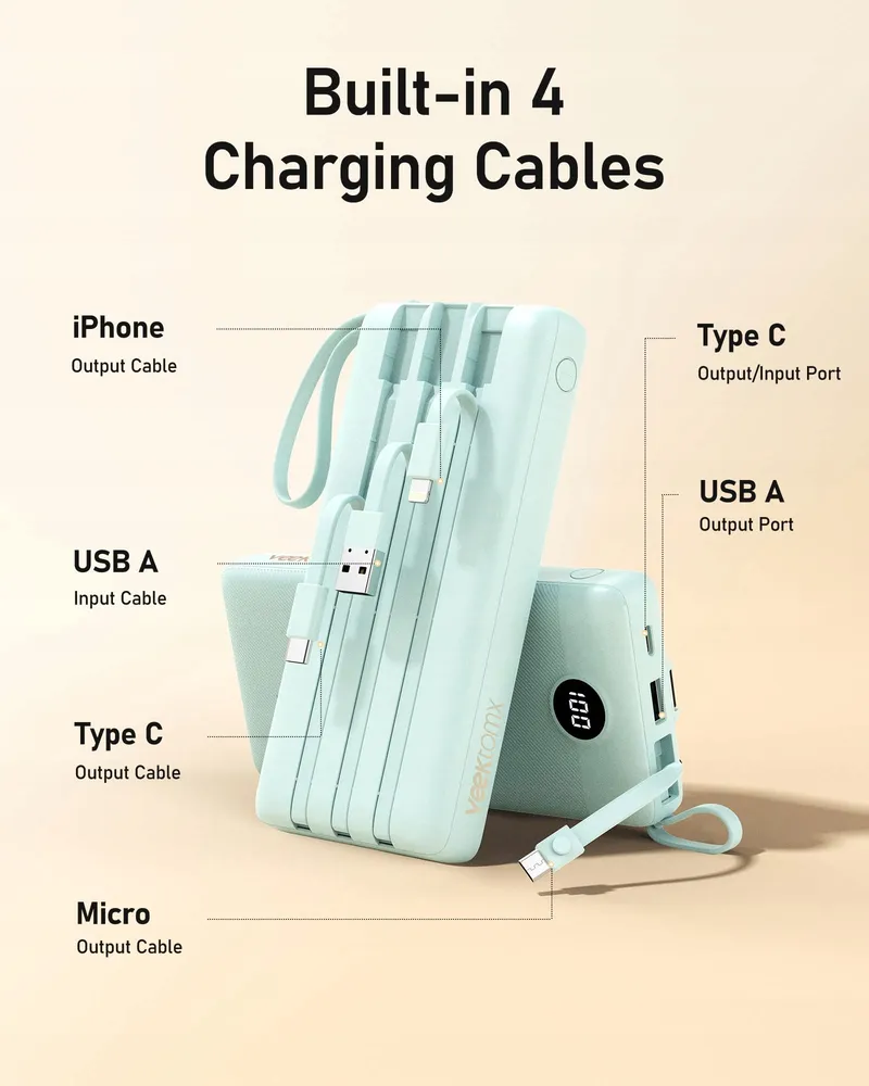 VEEKTOMX Powerbank 20000mAh USB-C LED iPhone Samsung Huawei — foto 3