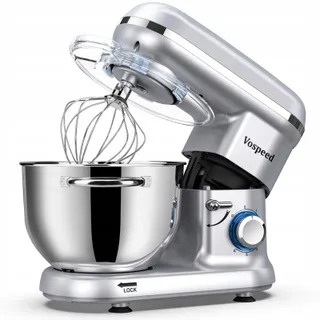VOSPEED Keukenmixer 1500W 6 Snelheden 6,2L Kom Zilver — miniatuur 1
