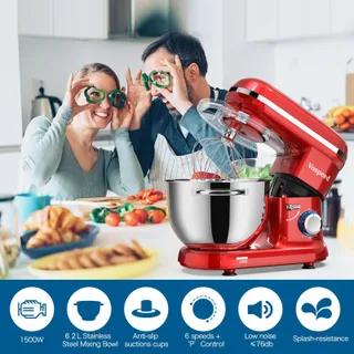 VOSPEED Keukenmixer 1500W 6 Snelheden 6,2L Kom Zilver — miniatuur 7