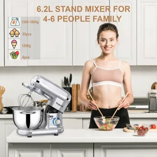 VOSPEED Keukenmixer 1500W 6 Snelheden 6,2L Kom Zilver — miniatuur 5
