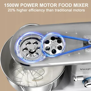 VOSPEED Keukenmixer 1500W 6 Snelheden 6,2L Kom Zilver — miniatuur 3