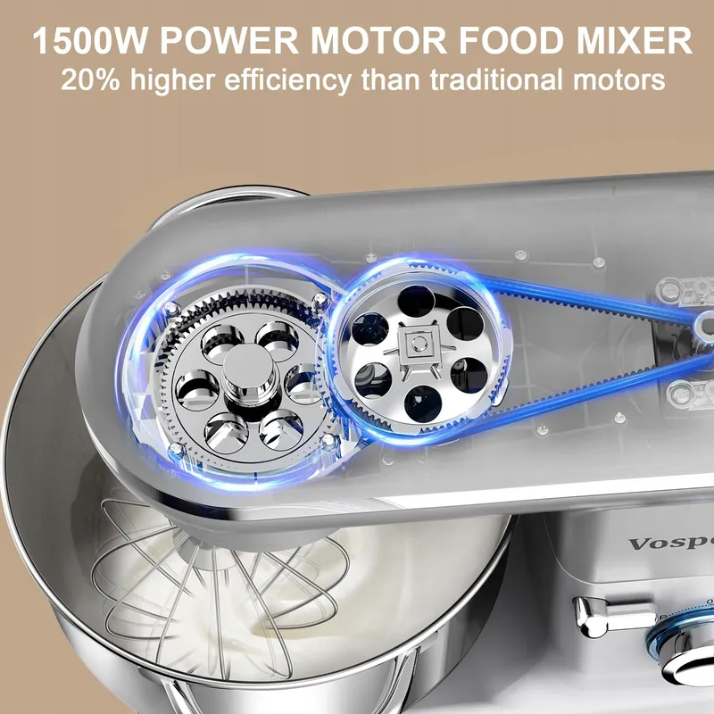 VOSPEED Keukenmixer 1500W 6 Snelheden 6,2L Kom Zilver — foto 3