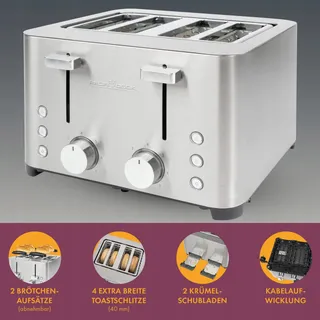PROFICOOK Broodrooster 4 Sneden RVS 1500W Brede Sleuf — miniatuur 7