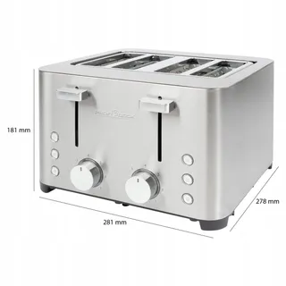 PROFICOOK Broodrooster 4 Sneden RVS 1500W Brede Sleuf — miniatuur 3