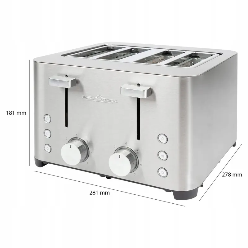 PROFICOOK Broodrooster 4 Sneden RVS 1500W Brede Sleuf β foto 3