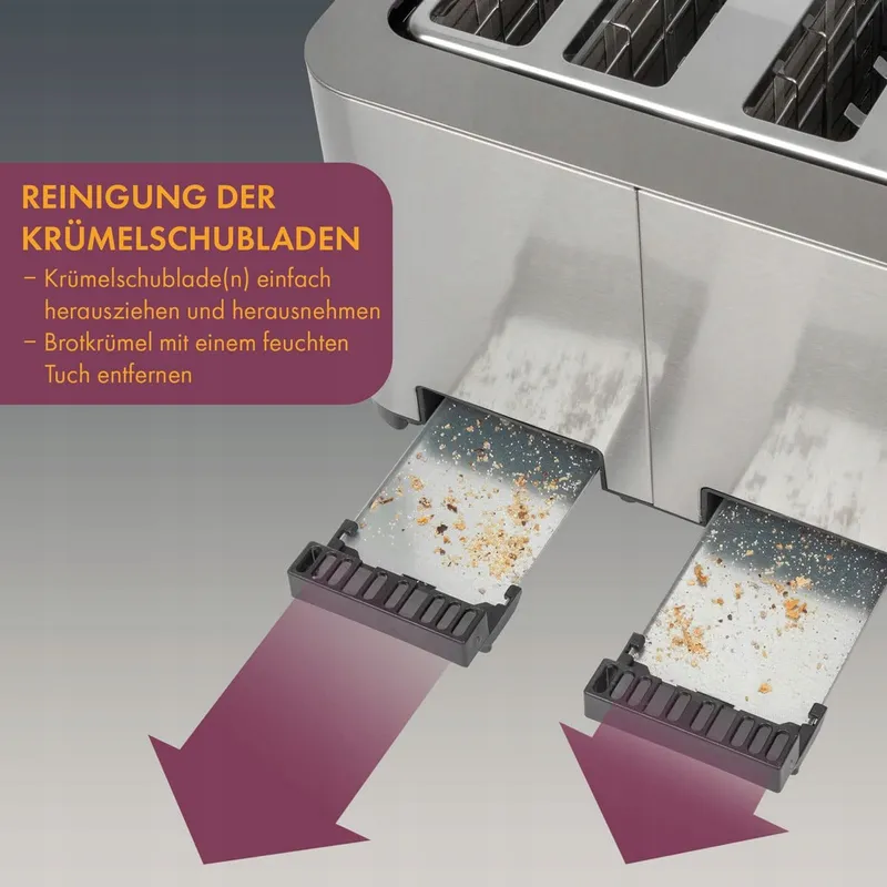 PROFICOOK Broodrooster 4 Sneden RVS 1500W Brede Sleuf β foto 6