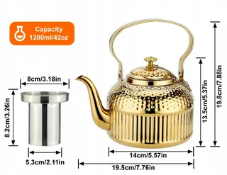SANQIAHOME Gouden RVS Theepot 1,4L met Zeef Inductie — miniatuur 5