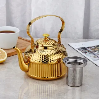 SANQIAHOME Gouden RVS Theepot 1,4L met Zeef Inductie — miniatuur 2