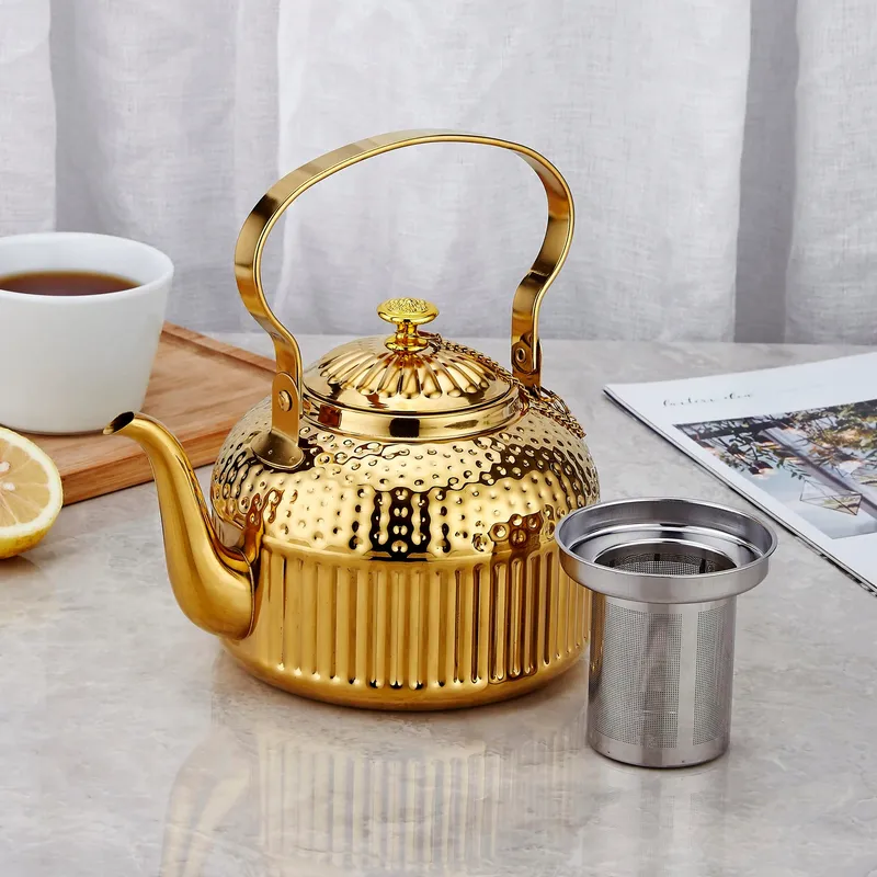 SANQIAHOME Gouden RVS Theepot 1,4L met Zeef Inductie — foto 2