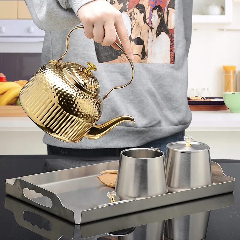 SANQIAHOME Gouden RVS Theepot 1,4L met Zeef Inductie — foto 3