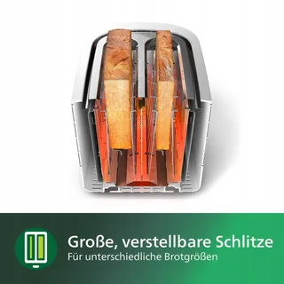 PHILIPS Broodrooster 2 Sneetjes 8 Standen Opzetrek Ontdooifunctie Wit — miniatuur 7