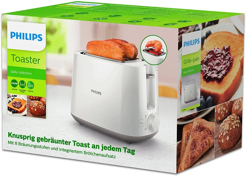 PHILIPS Broodrooster 2 Sneetjes 8 Standen Opzetrek Ontdooifunctie Wit — foto 12