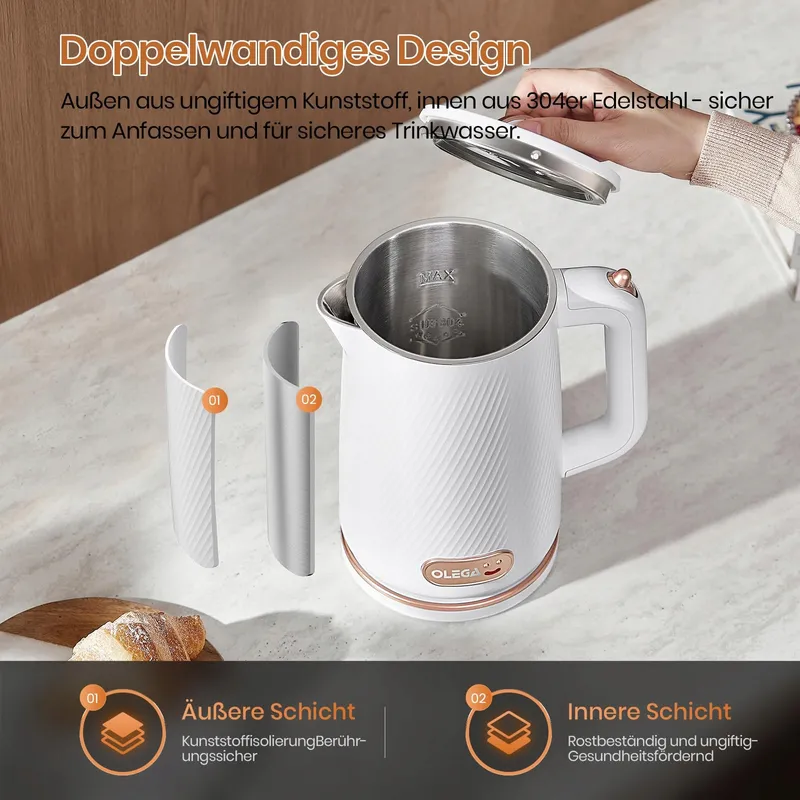 OLEGA Elektrische Waterkoker 1,8L 1500W RVS — foto 4