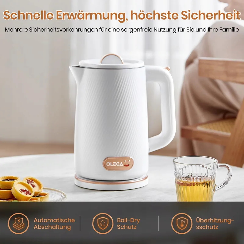 OLEGA Elektrische Waterkoker 1,8L 1500W RVS — foto 2