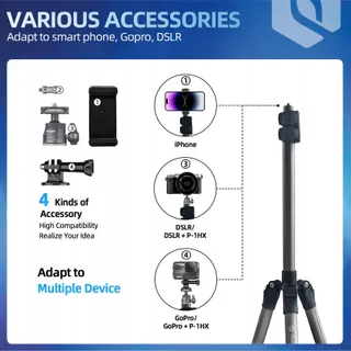 FOTOPRO Statief 208cm 360° Balhoofd Voor Camera En Telefoon — miniatuur 3