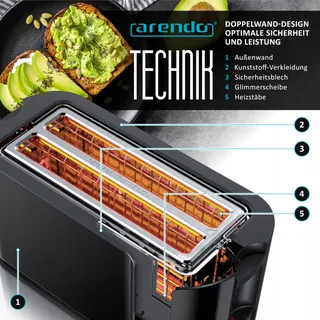 ARENDO RVS Broodrooster 4 Sneden Touchscreen Zwart — miniatuur 5