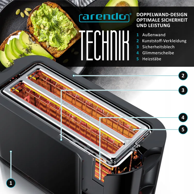 ARENDO RVS Broodrooster 4 Sneden Touchscreen Zwart — foto 5