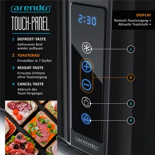 ARENDO RVS Broodrooster 4 Sneden Touchscreen Zwart — miniatuur 3
