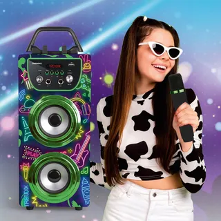TRENDIX Neon World Karaoke Kinderen 2 Microfoons Roze Bluetooth USB — miniatuur 4