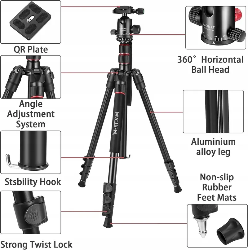 MACTREM Statief 80" DSLR Professioneel Aluminium Reizen Tas — foto 6