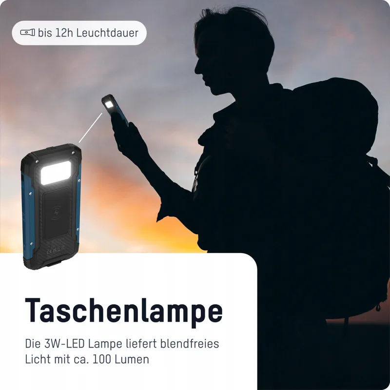 ANSMANN Solar Powerbank 10000mAh Outdoor USB-C USB-A Zaklamp — foto 5
