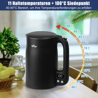 BEAR Waterkoker 1,7L 1800W Roestvrij Staal LCD Temperatuur — miniatuur 2