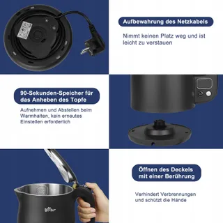 BEAR Waterkoker 1,7L 1800W Roestvrij Staal LCD Temperatuur — miniatuur 6