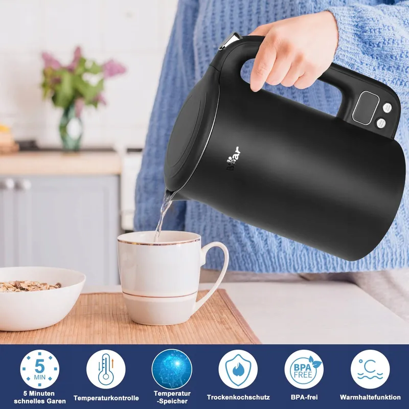 BEAR Waterkoker 1,7L 1800W Roestvrij Staal LCD Temperatuur — foto 5