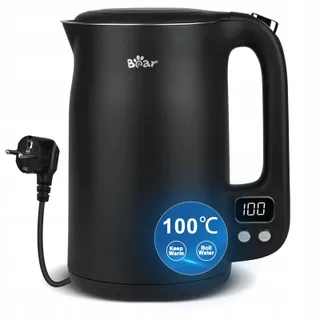 BEAR Waterkoker 1,7L 1800W Roestvrij Staal LCD Temperatuur — miniatuur 1