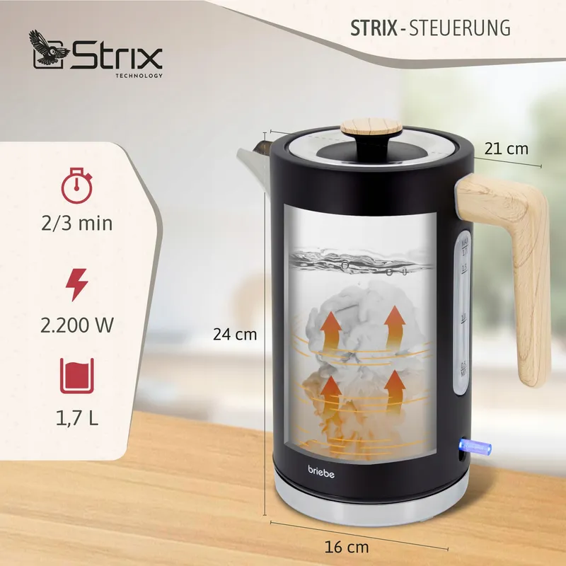BRIEBE Waterkoker 1,7L 2200W Draadloos BPA-vrij Nordisch Design — foto 3