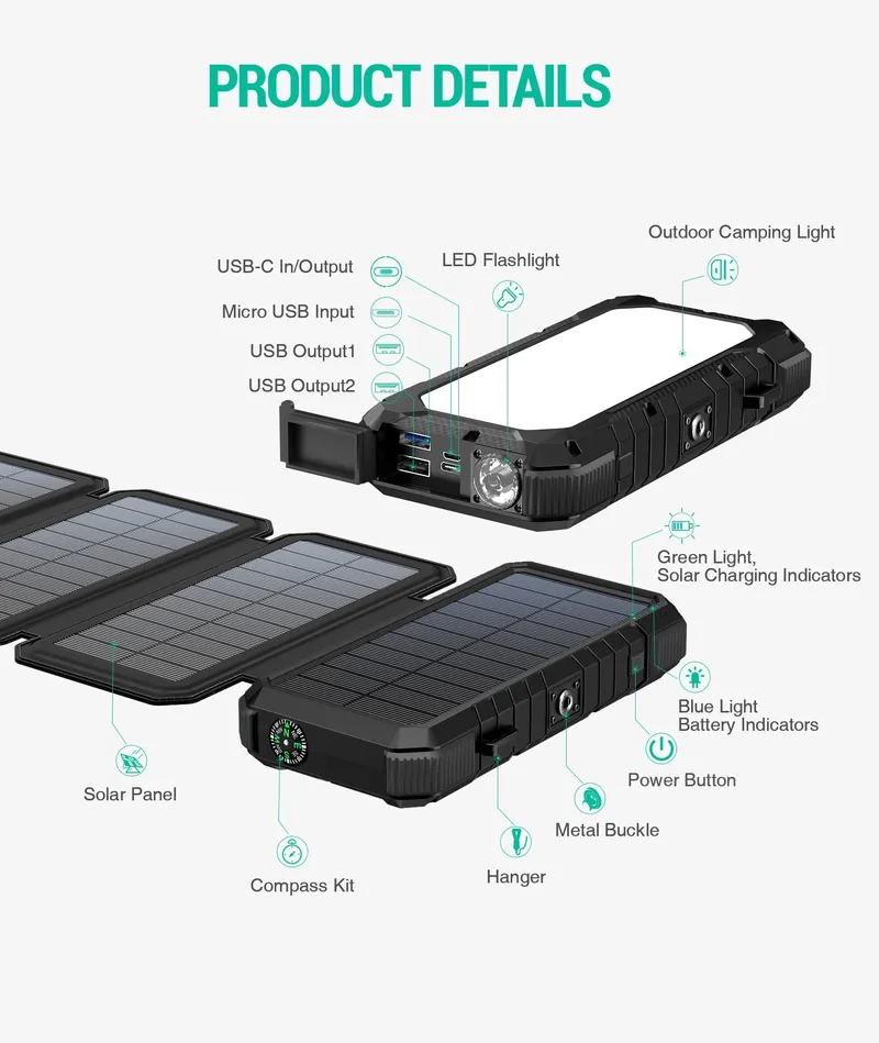 BLAVOR Solar Powerbank 20000mAh Waterdicht USB C QC 3.0 — foto 7
