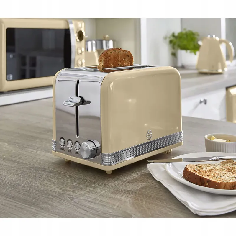 SWAN Retro Broodrooster 2-Sleuf Vintage 6 Standen 815W Crème — foto 2
