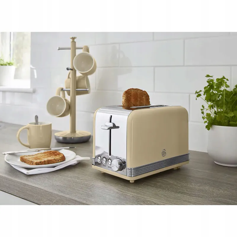 SWAN Retro Broodrooster 2-Sleuf Vintage 6 Standen 815W Crème — foto 3
