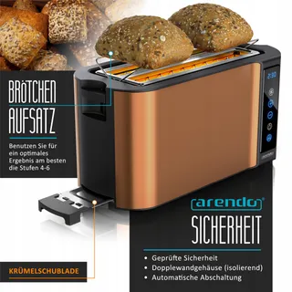 ARENDO Broodrooster Staal Lange Sleuf 4 Sneden Touchscreen Koper — miniatuur 3