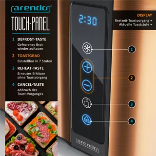 ARENDO Broodrooster Staal Lange Sleuf 4 Sneden Touchscreen Koper — miniatuur 4