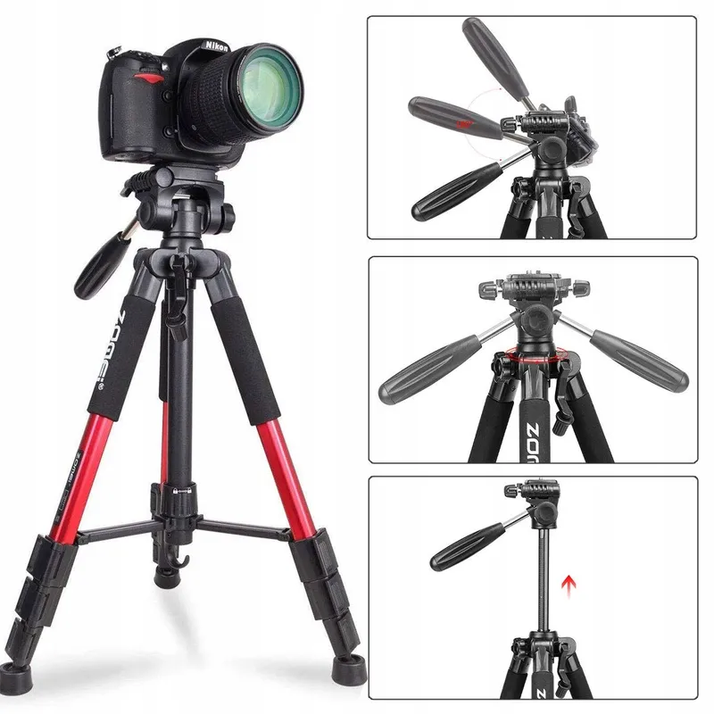 ZOMEI Q111 Aluminium Statief 47-140cm Camera Telefoon Rood — foto 4