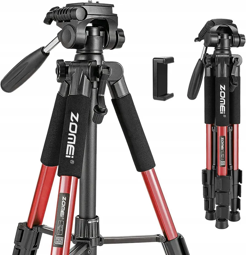 ZOMEI Q111 Aluminium Statief 47-140cm Camera Telefoon Rood — foto 1