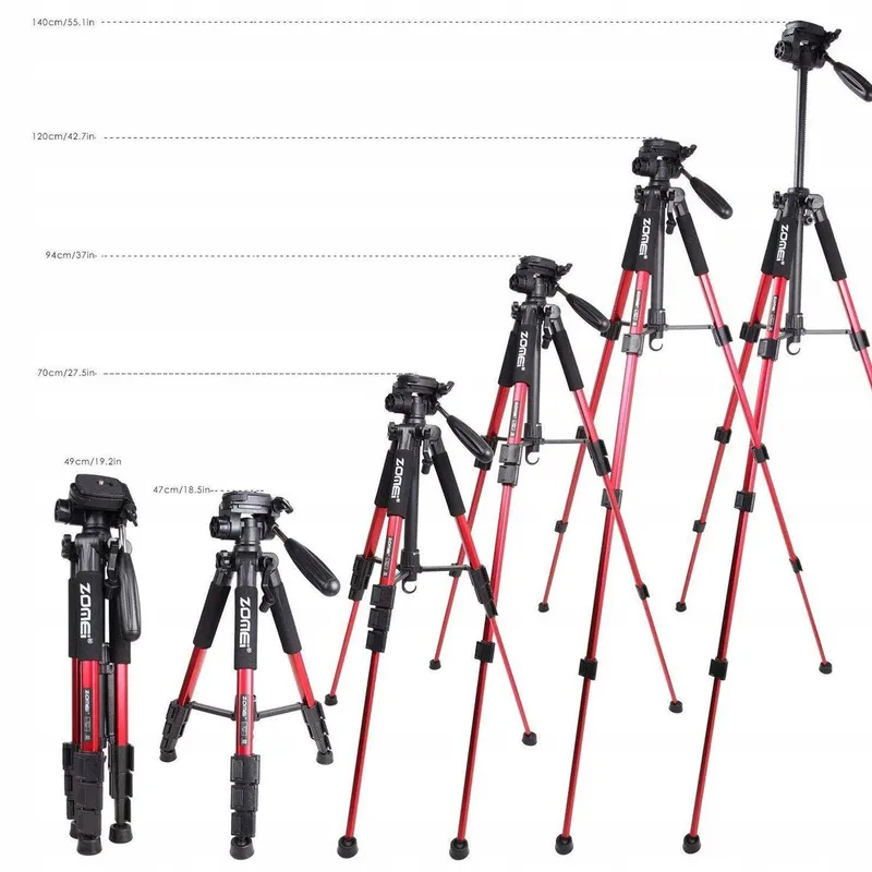 ZOMEI Q111 Aluminium Statief 47-140cm Camera Telefoon Rood — foto 3