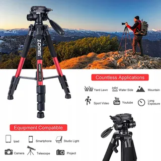 ZOMEI Q111 Aluminium Statief 47-140cm Camera Telefoon Rood — miniatuur 2