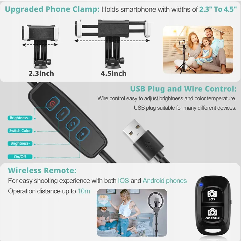UBEESIZE Ringlicht met Statief 10 Inch Bluetooth Afstandsbediening — foto 6