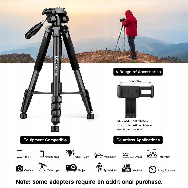 VICTIV Camerastatief 182cm Aluminium Monopod Kogelkop — foto 4