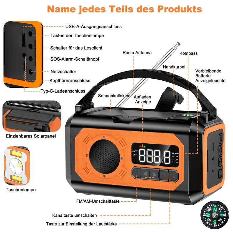 SOLARIS Noodradio 12000mAh Zonnepaneel AM/FM SOS — foto 8