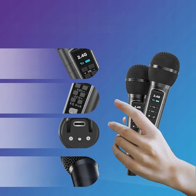 Draagbare Karaoke Machine Bluetooth Speaker 2 Microfoons — foto 12