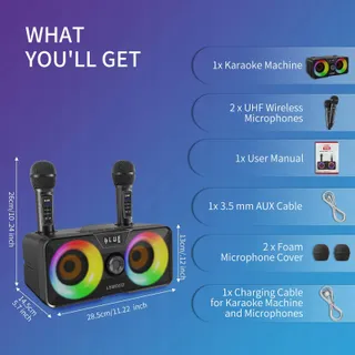 Draagbare Karaoke Machine Bluetooth Speaker 2 Microfoons — miniatuur 6